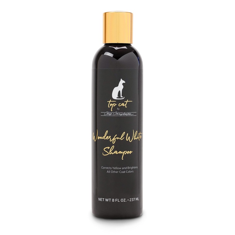 Chris Christensen Top Cat Wonderful White Shampoo for Cats, Groom Like a Professional, Corrects Yellow, Brightens All Coat Colors, Made in USA, 8 oz 8.0 Ounces
