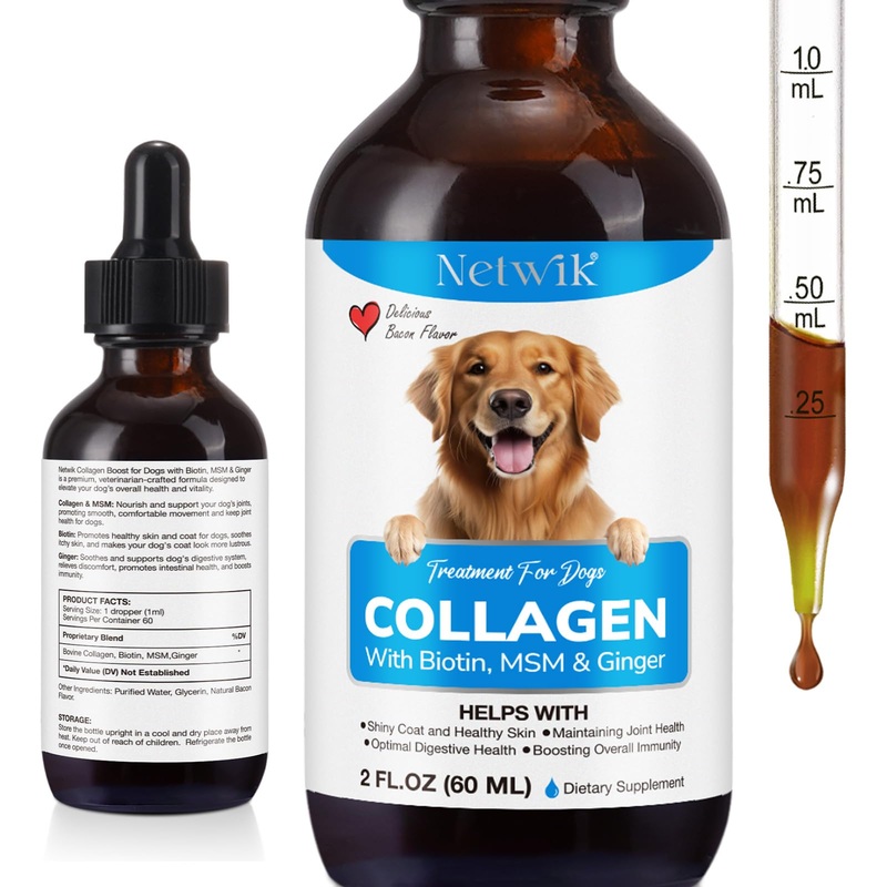 Collagen for Dogs – Skin and Coat Supplement for Dogs, Dog Liquid Collagen, Collagen Supplement for Dogs – Collagen with Biotin, MSM & Ginger – 2 fl oz