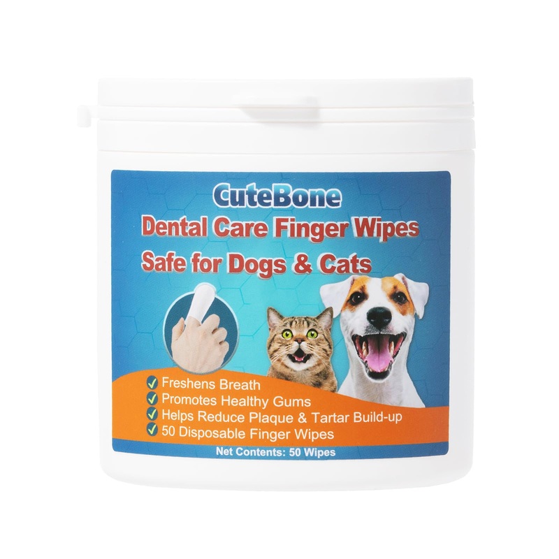 CuteBone Pet Dental Finger Wipes – 50 Count, Easy Oral Care for Cats & Dogs, Disposable, Stress-Free