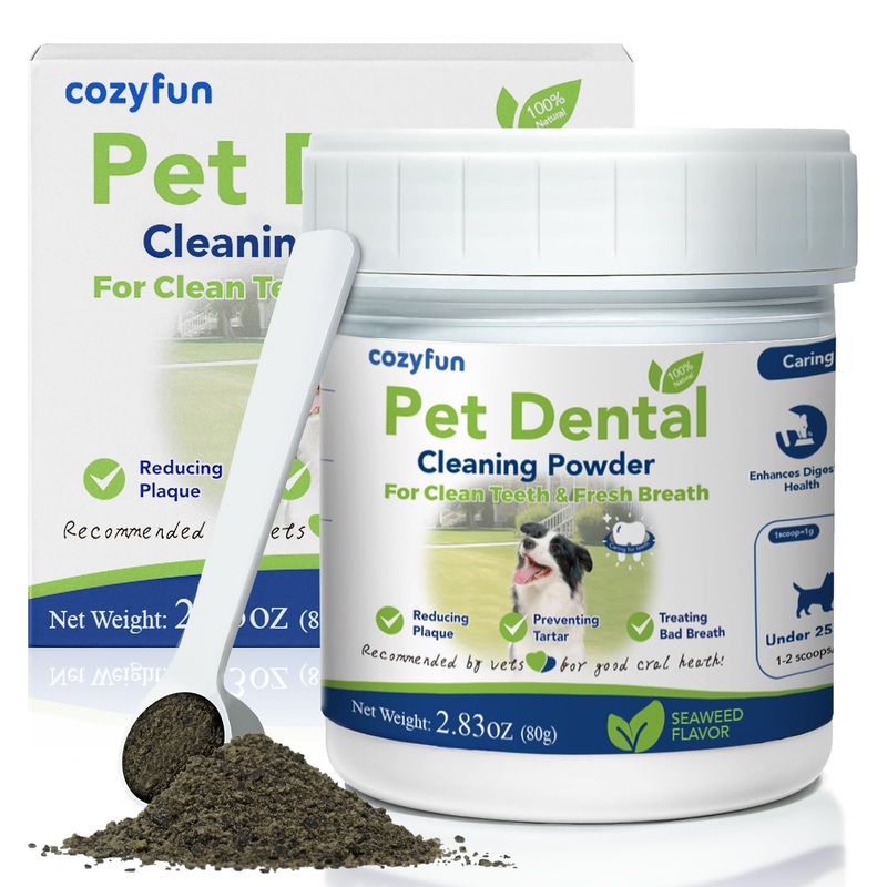 Dog Dental Powder – Dog Teeth Cleaning Powder – Dog Plaque and Tartar Remover – Dog Breath Freshener – All Natural Ingredient Dog Dental Care Supply, Formulated for Small, Medium, Large Dogs