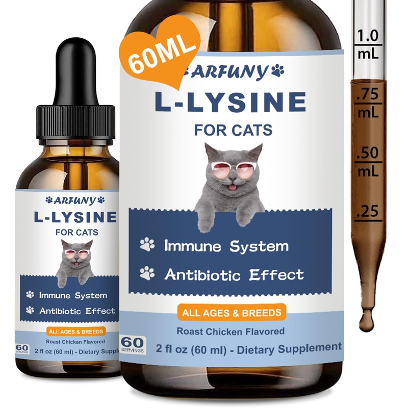 L-ysine Supplement for Cats – Immune Support – 60ML Lysine for Feline Respiratory, Sneezing, Runny Nose, Eye Function – Natural Cat Antibiotic Drops – Roast Chicken Flavor