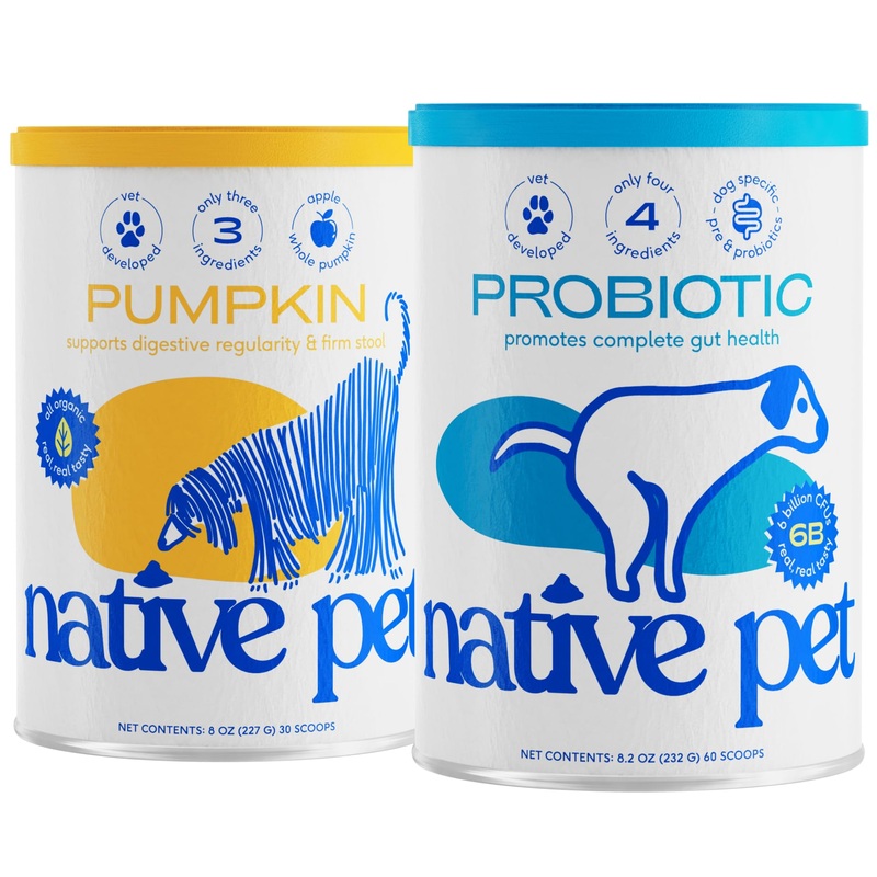 Native Pet Belly Bundle | Pumpkin for Dogs (8oz) + Probiotic Powder for Dogs (8 oz) | All-Natural Remedy for Dog Diarrhea + Dog Upset Stomach + Dog Gas Relief | Natural Relief for Upset Stomach!