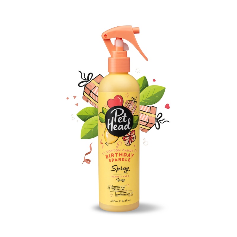 Pet Head Birthday Sparkle Dog Deodorizer Spray | Cotton Candy Scent| Ideal for Dogs with Sensitive Skin | Dog Birthday Present | Vegan | Gentle Formula for Puppies | Made in USA | 10.1 fl. oz.