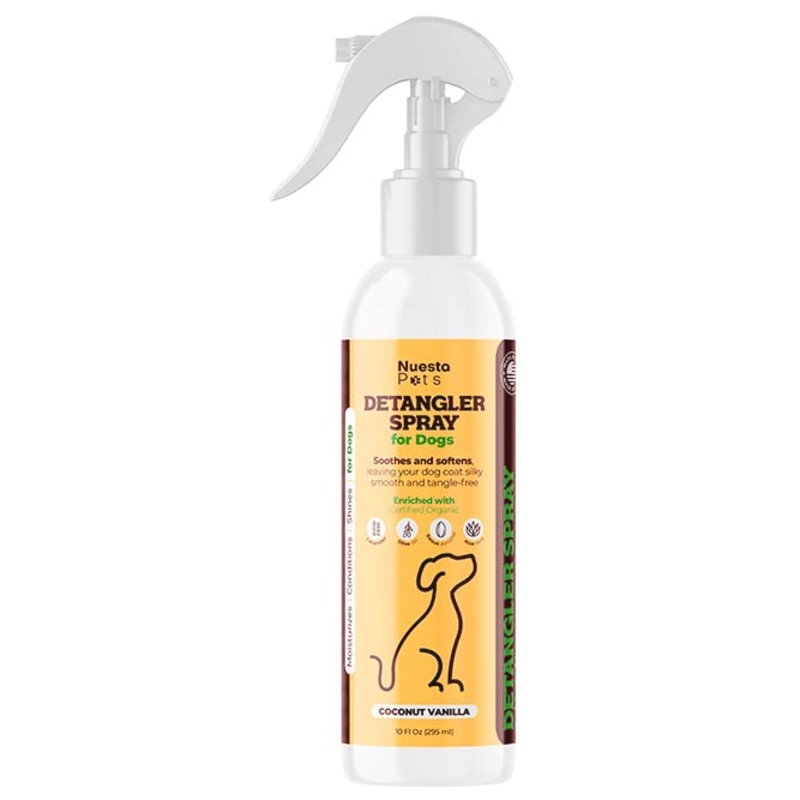 Pets Detangler & Conditioner Spray for Dogs | Reduce Shedding, Eliminate tangles & Soothe Sensitive Skin | Pet Moisturizer w/Aloe, Almond & Lavender | Hypoallergenic Formula 1 10 Fl Oz Bottle