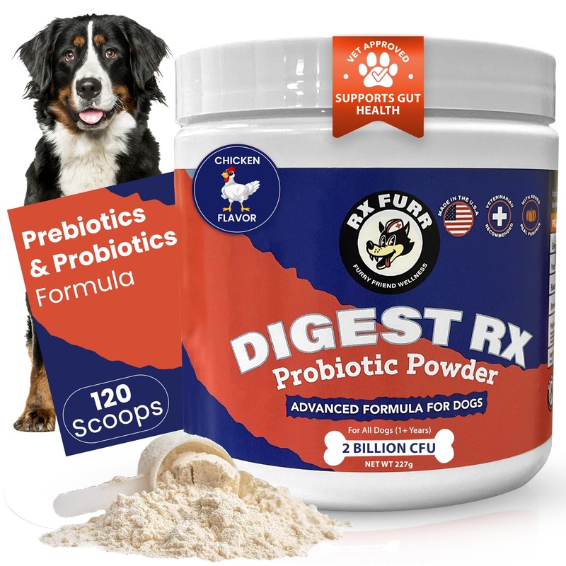 Probiotic for Dogs  Supports Gut Health, Gas & Bloating, Vet-Formulated Prebiotics & Probiotics Powder for Dogs Supplement w/Digestive Enzymes & Superfoods, Made in USA, 120 Scoops