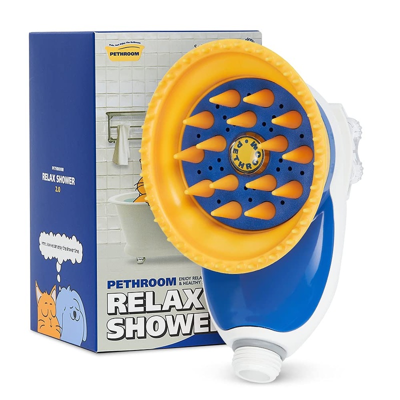 Relax Shower – Pet Bathing Tool | Shower Scrubber | Remove Shampoo Residue and Loose Fur While Massaging | Reduce Anxiety and Noise | Water Saving Button