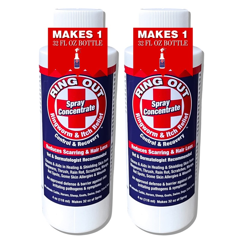 Ring Out – Spray for Skin Irritants on Animals. For Cats, Dog, Sheep, Goats, Cattle , Horses, All Pets & Livestock 4 oz. Make 32 oz (2 pack)