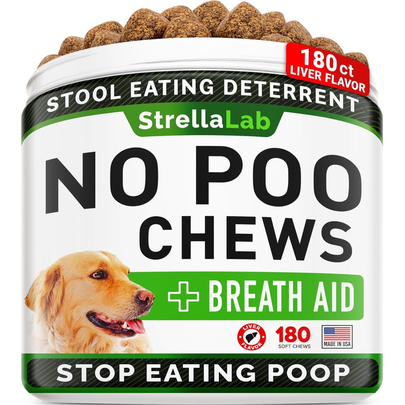 STRELLALAB No Poo Treats for Dogs – Coprophagia Stool Eating Deterrent – No Poop Eating for Dogs – Digestive Enzymes – Gut Health & Immune Support – Stop Eating Poop – Poultry Flavor 180 Chews 180t No Poo Chews