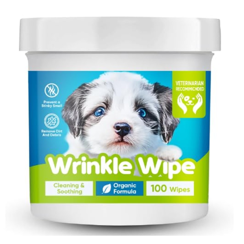 Wrinkle Wipes French Bulldog, Natural Ingredients Dog Face Wipes Dog Wipes for English Bulldog Cleaning & Soothes on Wrinkles, Folds, Tail Pockets