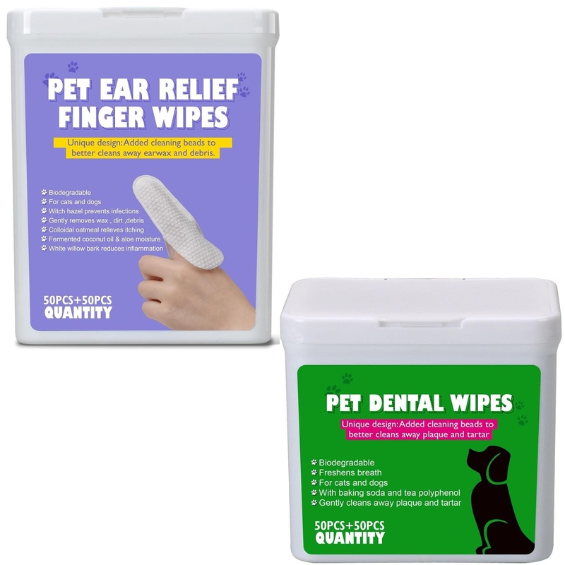 100 Counts Teeth Cleaning Wipes for Dogs & Cats +100 Count Dog Ear Wipes
