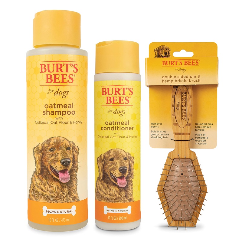 Burt’s Bees Bundle Oatmeal Grooming Kit | Includes Oatmeal Dog Shampoo and Conditioner with Colloidal Oat Flour and Honey, and Double Sided Pin & Bristle Brush
