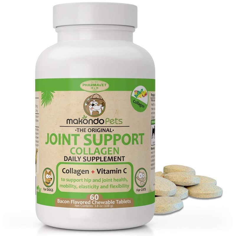 Collagen for Dogs & Cats – Collagen Supplements for Joint Health – Vitamin C Supplement for Joint Mobility – Joint Support Supplement for Dog & Cats – Bacon Flavored Tablets (60 Count) 60 Count (Pack of 1)