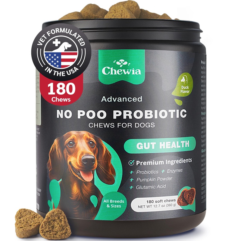 Coprophagia Deterrent – No Poo Chews for Dogs – Dog Probiotics for Digestive Health with Enzymes – Canine Stool Eating Deterrent – Digestive, Dental, Gut & Immune Health Treats – No Poop Eating Duck 180 count