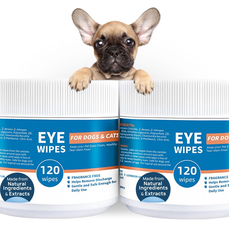 Dog Cat Eye Wipes – 240ct Wet Pad Gentle Tear Stain Remover Wipes for Dogs Cats Horses – Non-Stinging Eye Irrigation Formula, Remove Dried Mucus, Discharge & Tear Stains