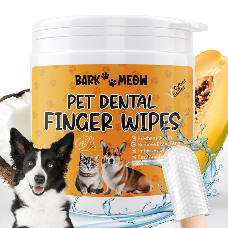 Dog Teeth Cleaning Wipes – Pet Dental Finger Wipes for Dogs and Cats – Dog Tooth Brushing Kit – Pet-friendly Ingredients with Coconut Oil, Papain, Lysozyme – Reduces Plaque & Freshens Breath (50 Pcs)