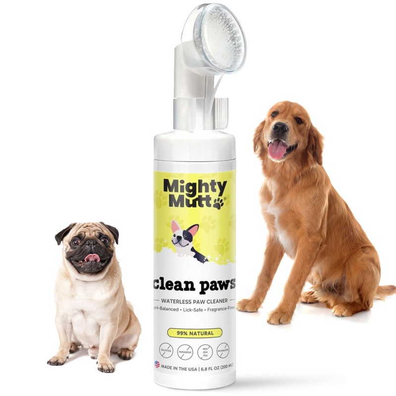 MIGHTY MUTT Waterless Dog Paw Cleaner – Made in USA, No-Rinse Foaming Cleanser with Brush, Gentle & Hypoallergenic, Natural & pH-Balanced, Fragrance-Free – 6.8 oz