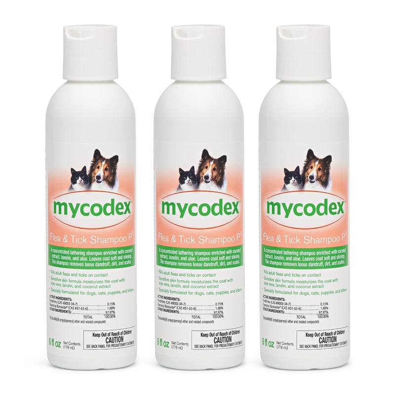 PRN Pharmacal Mycodex Flea & Tick Shampoo P3 – Sensitive Skin Shampoo for Dogs & Cats – Coconut Extract, Lanolin, Aloe – Removes Dandruff, Dirt & Scales – Killing Fleas & Ticks – 6 Fl Oz (Pack of 3) 6 Fl Oz (Pack of 3)
