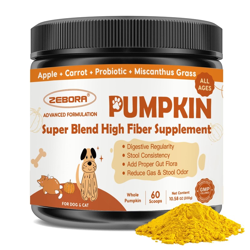 Pumpkin for Dogs – Natural Fiber for Dogs and Cats, with Apple, Dog Probiotics for Digestive Health, Support Firm Stool, Diarrhea, Constipation, Add Water to Make Pumpkin Puree for Dogs, 10.58 oz 60 Scoops