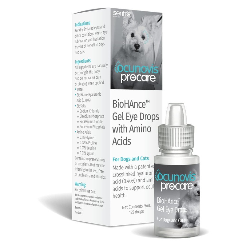 Sentrx Ocunovis ProCare Gel Eye Drops for Cats with Lysine, Eye Lube for Dogs, Patented BioHance for Dry Eyes, Allergies, 5 ml