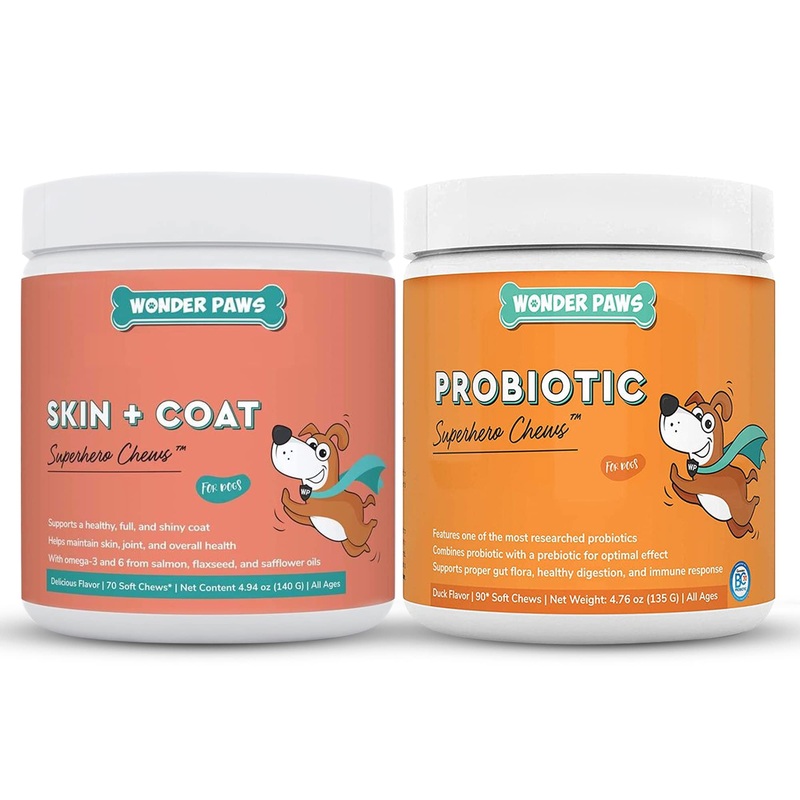 Skin + Coat Chews Plus Probiotic Superhero Chews – for Dogs Skin and Coat Support, Joint Health, Digestive & Gut Health – Skin + Coat 70 Chews – Probiotic 90 Chews