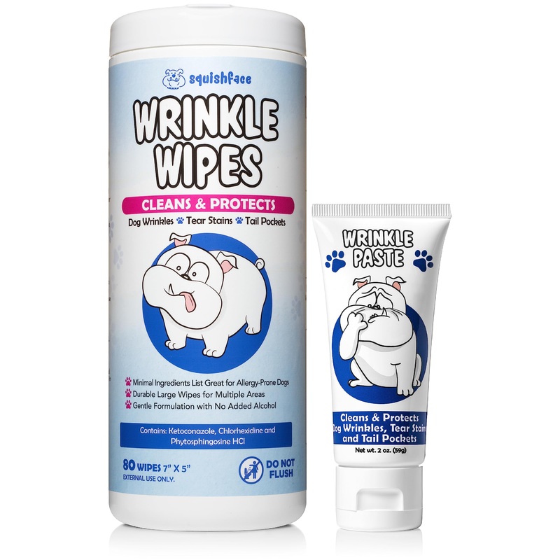 Squishface Wrinkle Paste (2oz) & 5×7 Wipes Bundle – Clean Wrinkles, Tear Stains, Tail Pockets, Paws  Anti-Itch, Deodorizing – Great for English Bulldogs, Pugs, Frenchies, French Bulldogs & Any Breed