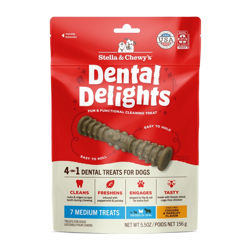 Stella & Chewy’s Dental Delights with Freeze-Dried Chicken – Medium Dental Treats for Dogs, 5.5 Ounce Bag Chicken (Medium Treat) 5.5 Ounce (Pack of 1)