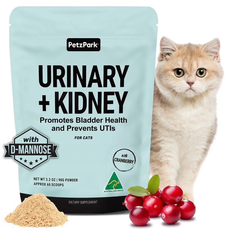 Urinary and Kidney Powder Supplement for Cats – Cranberry, Nettle Seed, D-Mannose for Cat UTI Treatment, Urinary Tract Health, and Kidney Care – Fast UTI Relief & Prevention – 60 Scoops