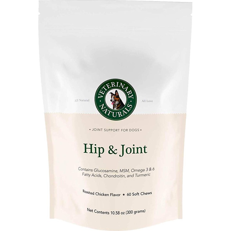 Veterinary Naturals Hip & Joint Supplement for Dogs – 60 Soft Dog Chews for Hip & Joint Support – Dog Vitamins and Supplements with Glucosamine for Dogs & MSM – Grain-Free, Roasted Chicken Flavor