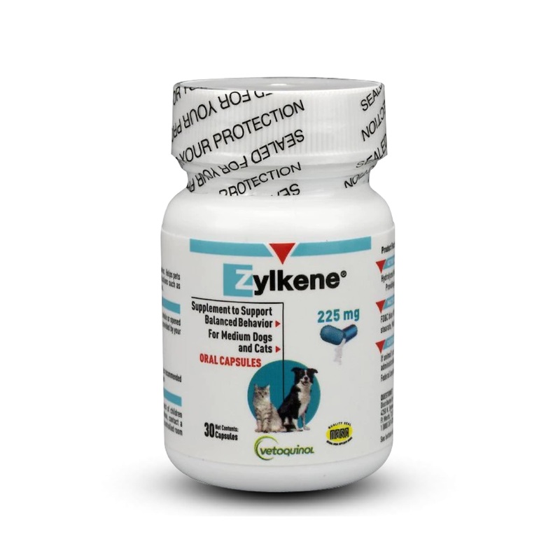 Vetoquinol Zylkene Calming Support Supplement for Medium Dogs 33-65lbs Helps Promote Relaxation and Reduce External Stress Factors, Daily Behavioral Support and Anxiety Relief for Dogs, 225mg 30 Capsules