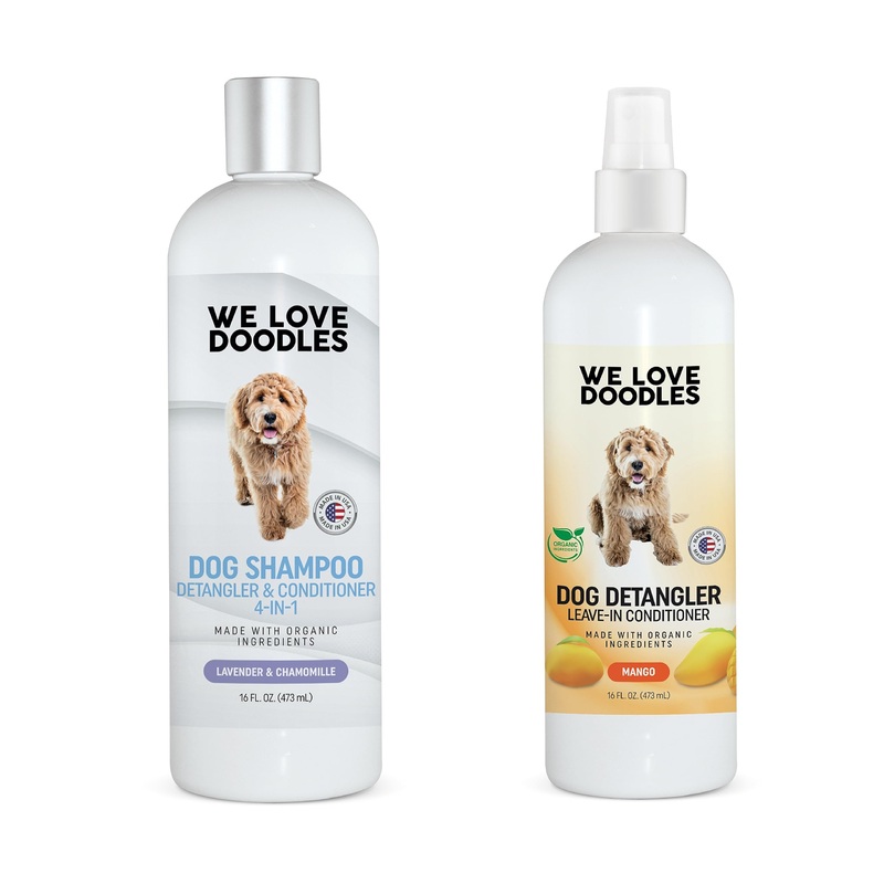 We Love Doodles 4-in-1 Lavender Shampoo, Conditioner & Detangler Bundle – Grooming & Tangle Remover Spray (Mango) – Made in USA