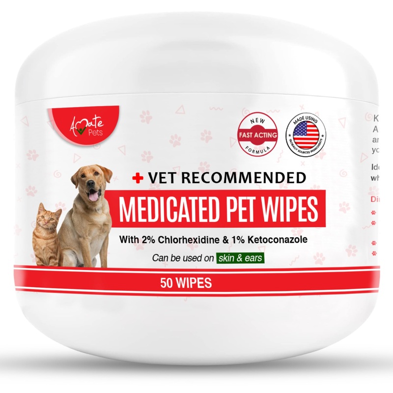 Amate Medicated Dog Wipes for Ear Skin & Coat – Pet Wipes for Dogs & Cats – 2.5 Small Wipes – Relieve Skin Issues, Hot Spots & Irritation – Pack of 50