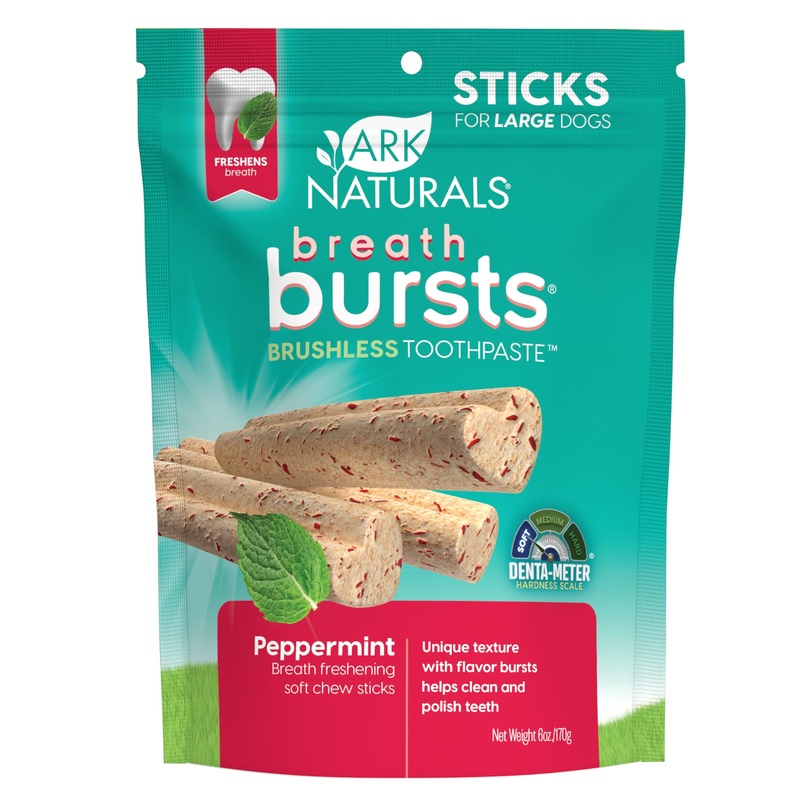 ARK NATURALS Breath Bursts Brushless Toothpaste, Dog Dental Sticks for Large Breeds, Unique Texture Helps Clean Teeth & Freshen Breath, Peppermint, 6 oz, 1 Pack 6 Ounce (Pack of 1)