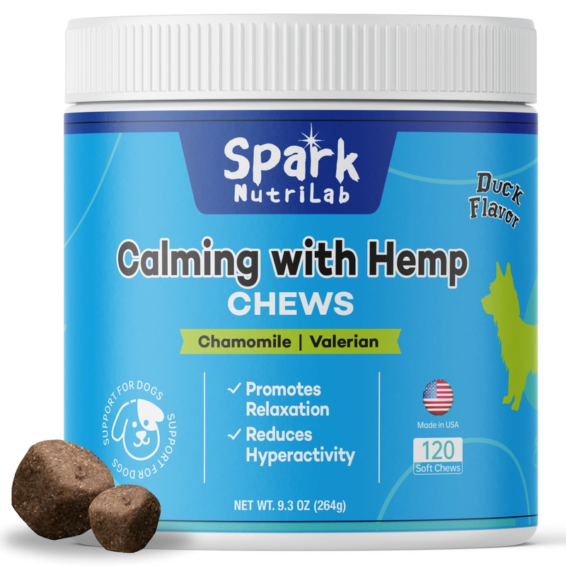 Calming Chews for Dogs – 120 Count Soft Chews for Anxiety Relief with Hemp, Chamomile & Valerian – Duck Flavor, Natural Ingredients for Stress, Barking & Separation – for All Dog Sizes 1