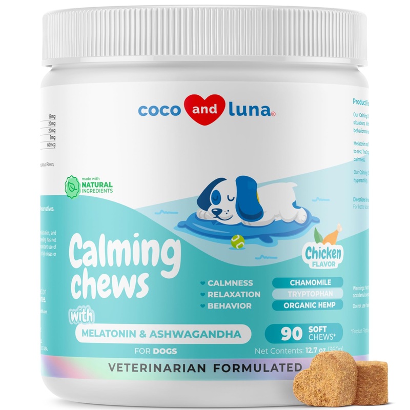 Calming Chews for Dogs Composure & Relaxation – 90 Soft Chews – with Hemp, Melatonin & Ashwagandha for Anxiety Relief, Separation Stress, Noise, Thunder, and Barking.