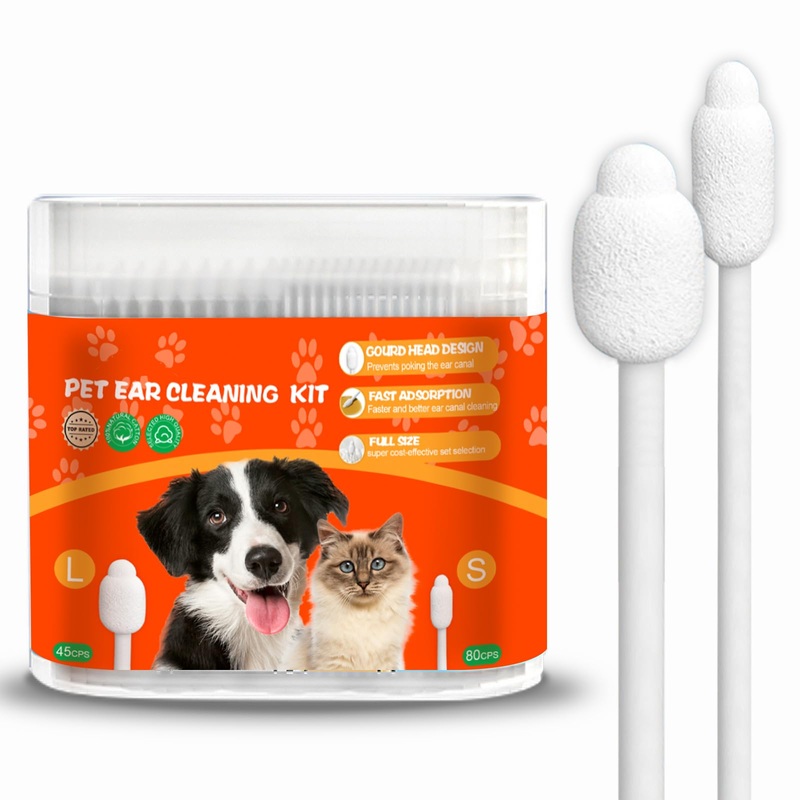 Combination of Small and Large Dog Ear Cleaning Swabs, Dog Q Tips. Dog Ear Cleaner to Prevent Accidental Injury to The Ear Canal, Aids to Dog Ear Infection Treatment, Total 125 pcs.