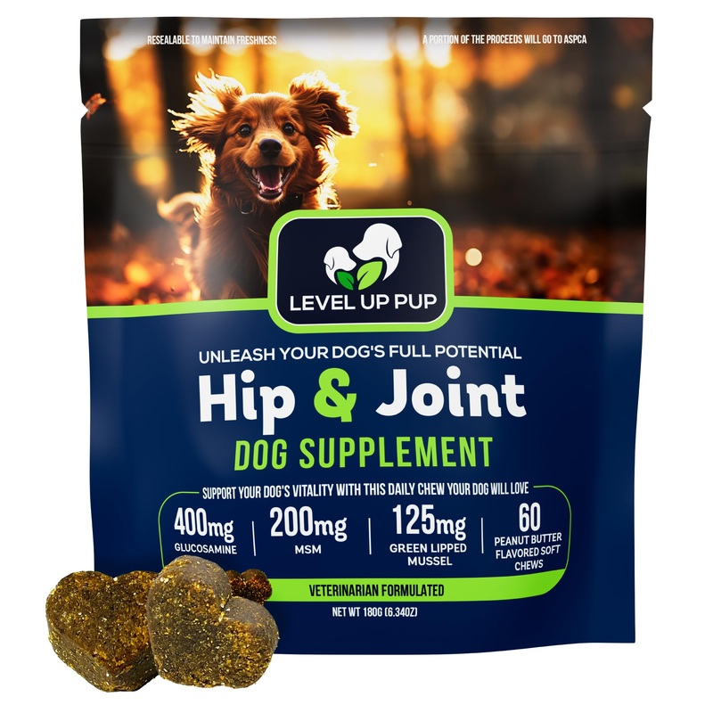 Dog Hip & Joint Supplement | Advanced Inflammation & Pain Relief with Glucosamine, Chondroitin, MSM, Hyaluronic Acid, Green Lipped Mussel, Turmeric, and Vitamin E. 60 Peanut Butter Chews