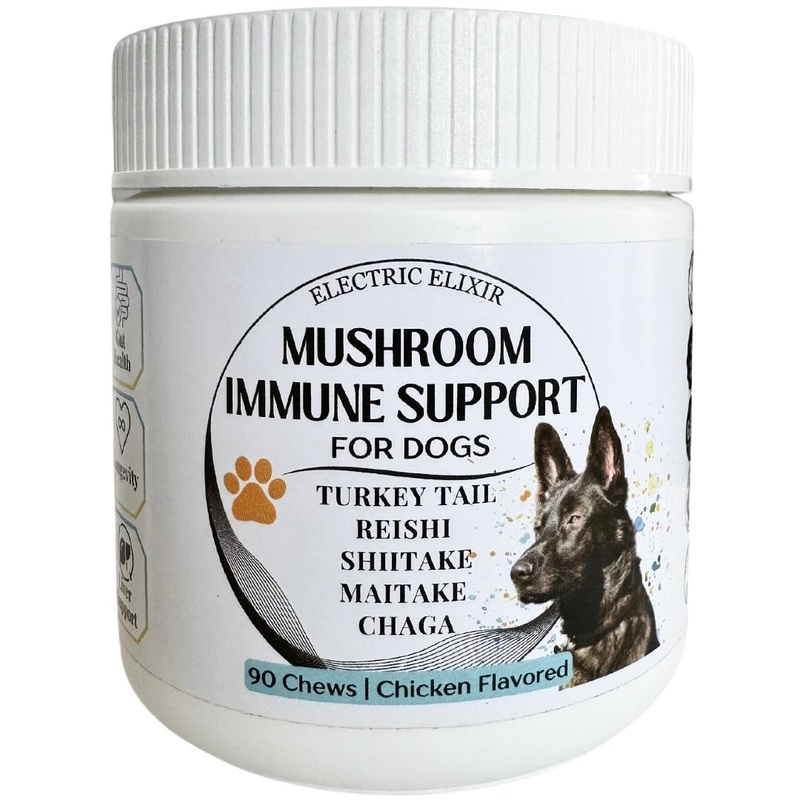 Dogs Immune Support Mushroom Supplement – Supports Longevity, Cognition, Joint, Cellular & Gut Health – All Natural Organic, GrainFree – Buddy Guard for Lumps and Bumps, Chicken Flavor – 90 Chews