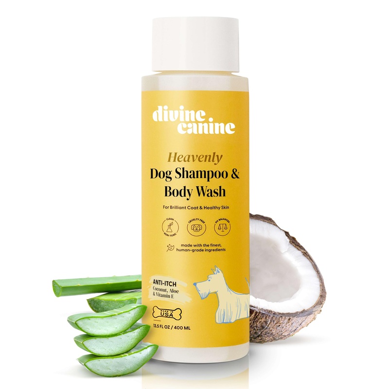 Heavenly Dog Shampoo & Body Wash – Anti-Itch – Dog Shampoos – pH Balanced Conditioning Dog Bath Blend with Collagen, Aloe, Coconut Milk, Vitamin E – Soothe Itchy Skin & Coat – 13.5oz