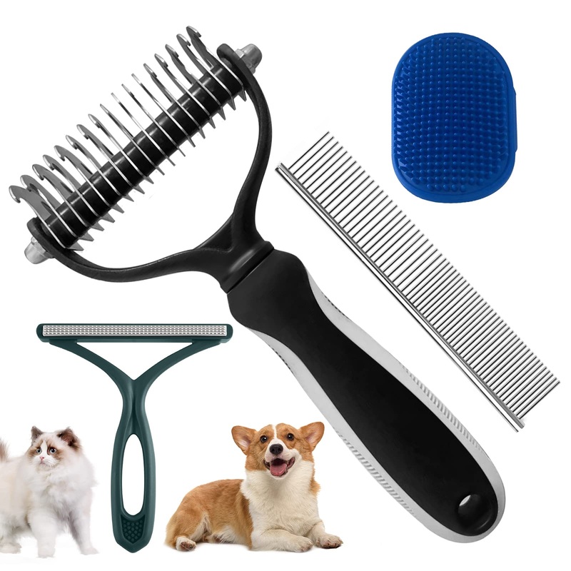 Pet Dematting Tool – Double-Sided Undercoat Rake for Dogs & Cats – Shedding Comb and Dematting Tool for Grooming