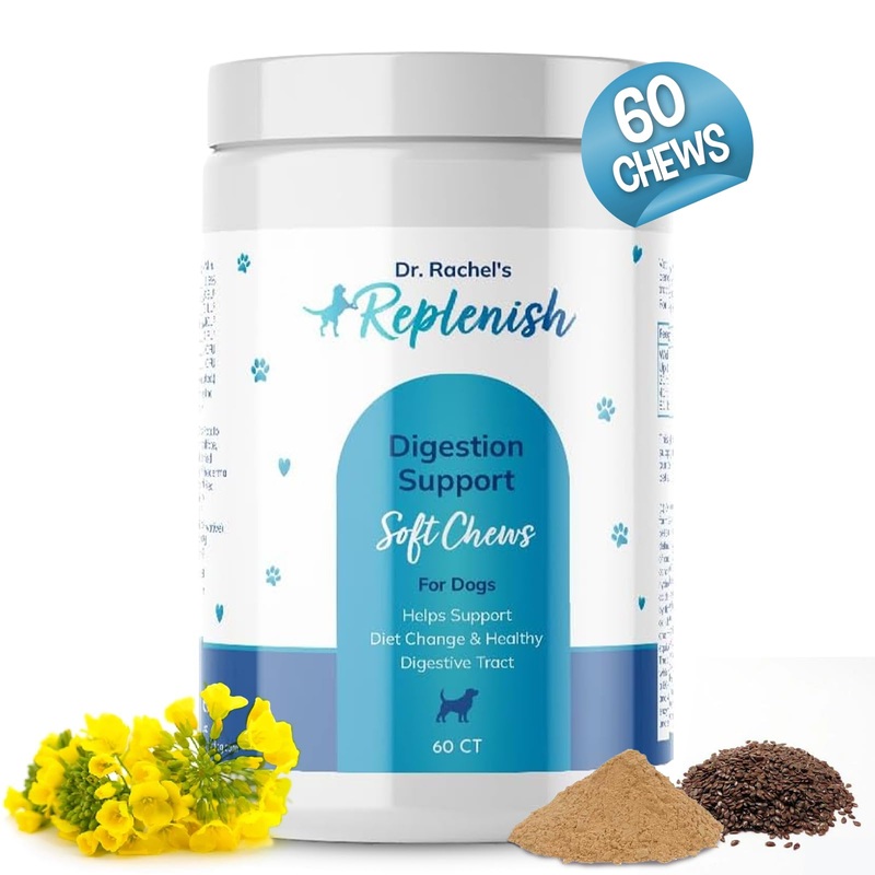Replenish Probiotic and Digestive Enzyme Chews for Dogs – Dr. Rachel’s Daily Canine Probiotics and Dog Digestive Enzymes, Nutrient Absorption Chews – Pet Dietary Balance, Stomach Relief – 60 Count
