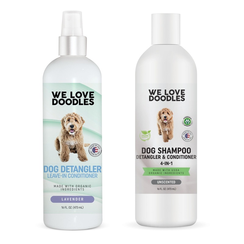 We Love Doodles Unscented Dog Shampoo & Detangler Spray – Made in USA, Organic Ingredients, Shampoo for Goldendoodles Doodles & Puppies, Dematting Spray for Dogs, Tangle Remover