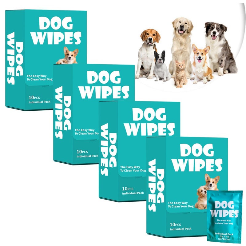 4 Pack Dog Individually Packaged Wipes Cat Wipes Pet Travel Wipes Pet Care Wipes Cat Dog Cleaning Wipes Perfect Travel Companion for Dogs and Cats(40 Counts)