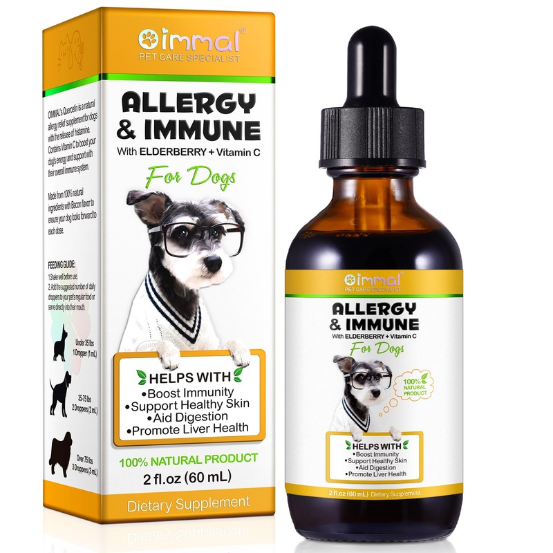 Allergy Relief Drops for Dogs, Allergy Immune Booster Treatment for Seasonal Allergies & Digestive, Healthy Immune System, Dog Supplement with Milk Thistle and Turmeric, Bacon Flavor – 60ml / 2 fl.oz