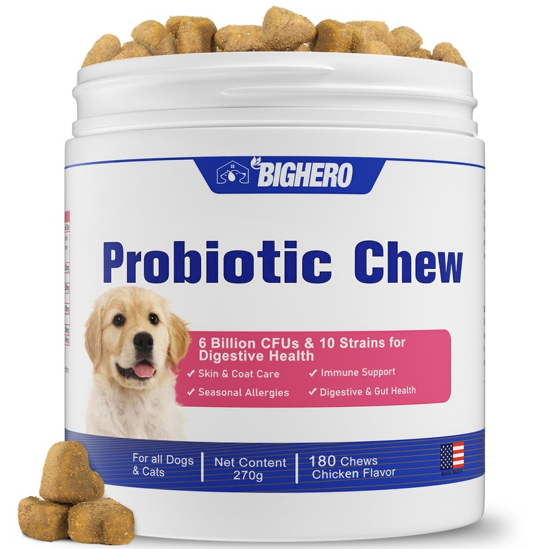 Bighero Probiotics for Dogs – Dog Probiotics for Gut Health & Digestive Health, Support Immune System, Diarrhea & Seasonal Allergies, Dog Supplement with Prebiotics & Digestive Enzymes, 180 Soft Chews