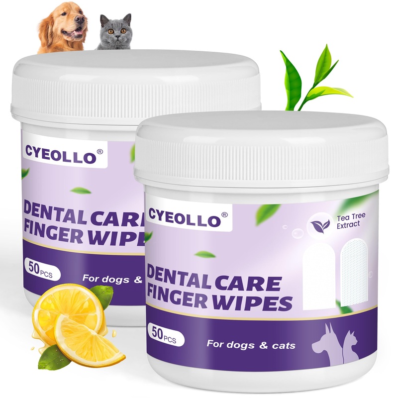 cyeollo Dog Dental Wipes for Teeth Cleaning Pet Finger Wipes Reducing Plaque & Tartar, Breath Freshener Disposable Gentle Cleaning Pet Wipes for Dogs Cats No-Rinse Toothbrush, 100 Counts 2pack ( 100 Count)