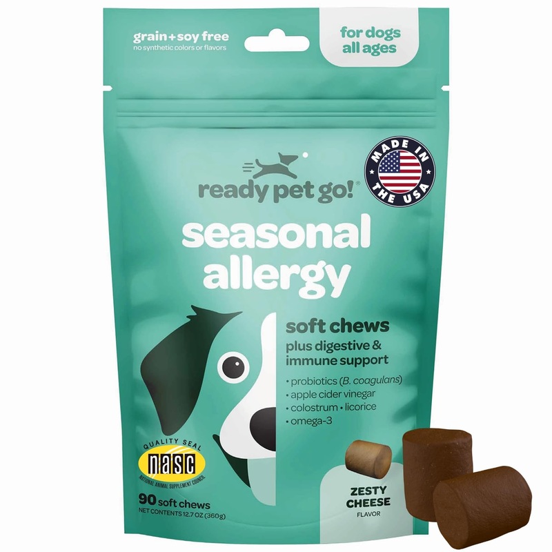 Dog Allergy Chews with Probiotics | Seasonal Allergy Chews for Dogs with Wild Alaskan Salmon Oil & Colostrum | Environmental Dog Allergy Support | NASC Certified & Made in The USA | 90 Chews