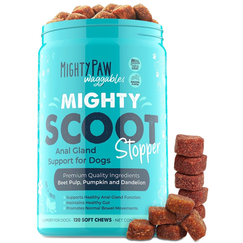 Mighty Paw Waggables Mighty Scoot (Made in USA) | Dog Digestive Support Anal Gland Chews. Anal Gland Scoot for Dogs. Beet Pulp & Pumpkin Fiber Supplements. Pet Bowel Gut Health (120 Count)