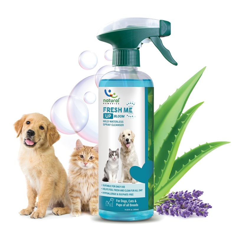 Natural Remedies Fresh Me Up Bloom Waterless Spray Cleanser for Dogs and Cats – Dry Shampoo- Grooming Bath Supplies- Pet Deodorizer, Lick Safe, Hypoallergenic & Sulphate Free, All Breeds,14.20 fl. oz. 14.20 fl. oz.