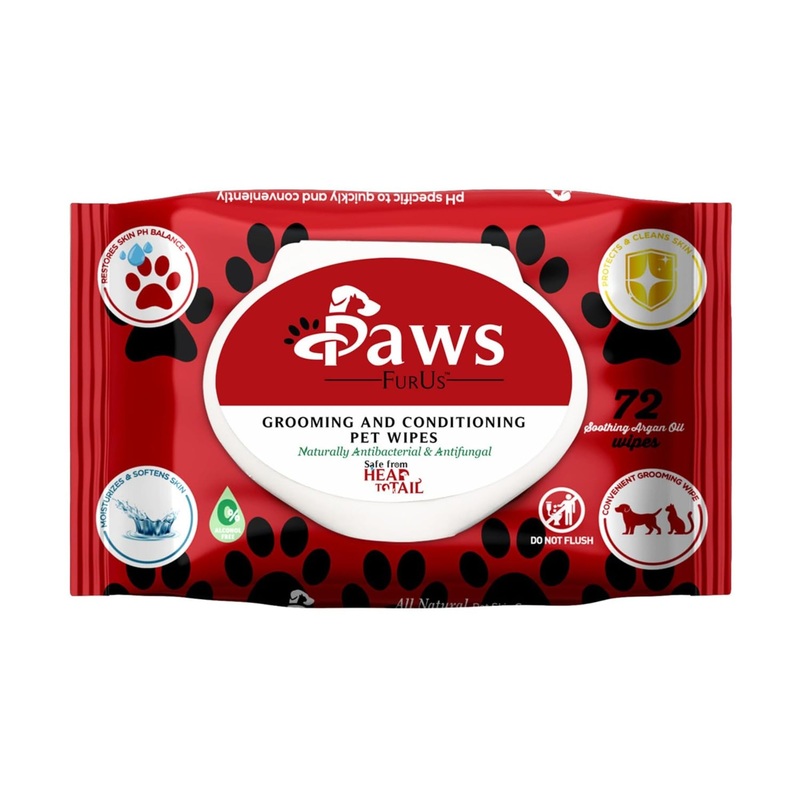 PawsFurUs All-Natural Pet Wipes for Dogs & Cats – Doctor-Formulated for Total Pet Care with Antifungal & Antibacterial Protection, pH Balancing, Moisturizing, Deodorizing & Fast Itch Relief – 72ct.