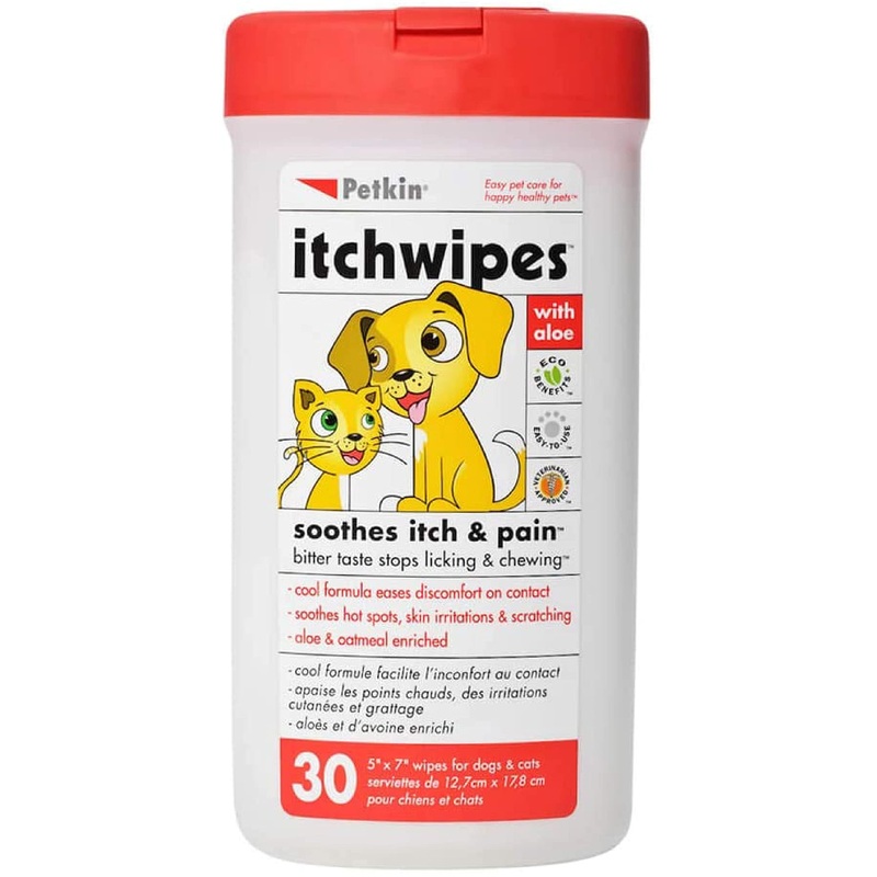 Petkin Anti Itch Wipes for Dogs and Cats – Soothes Hot Spots, Skin Irritations and Scratching – Bitter Taste Stops Licking and Chewing – Super Convenient, Ideal for Home or Travel – 30 Wipes 1